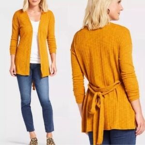 Sunday in Brooklyn Nicola Belted Cardigan Mustard Yellow Cozy Knit Sweater Small
